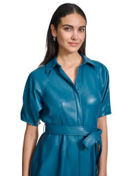 Женское платье-рубашка Calvin Klein из экокожи 1159832886 (Синий 10)