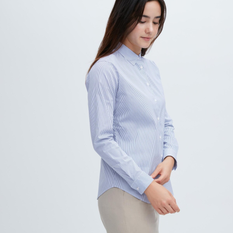 Женская легкая рубашка Uniqlo в полоску 1159785099 (Синий, XS)