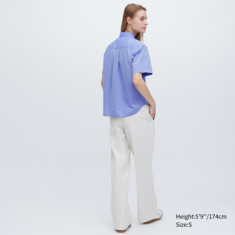 Женская рубашка UNIQLO с коротким рукавом 1159786411 (Голубой, XL)