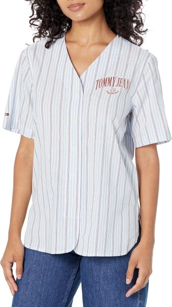 Женская рубашка в полоску Tommy Hilfiger с коротким рукавом 1159807316 (Голубой, S)