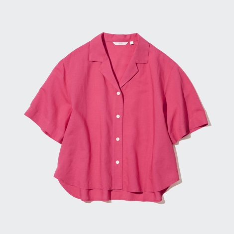 Женская льняная рубашка Uniqlo с короткими рукавами 1159793245 (Розовый, XXL)