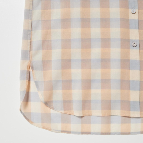 Легкая полупрозрачная рубашка Uniqlo в клетку 1159794502 (Бежевый, XL)