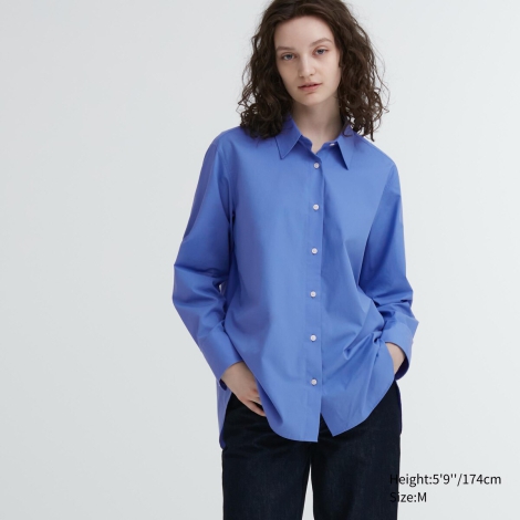 Хлопковая рубашка UNIQLO  с длинным рукавом 1159795682 (Голубой, XL)