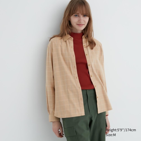 Фланелевая рубашка в клетку UNIQLO 1159798262 (Бежевый, M)
