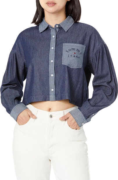 Женская укороченная рубашка Tommy Hilfiger 1159800821 (Синий, XL)