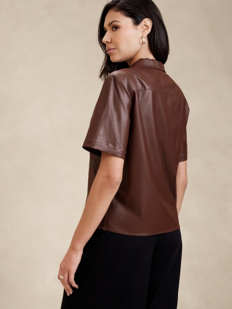 Легкая женская рубашка Banana Republic из экокожи 1159802834 (Коричневый, XL)