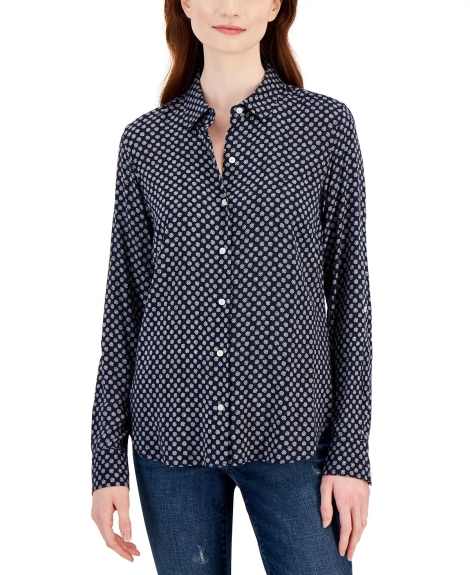 Женская рубашка Tommy Hilfiger с принтом 1159806347 (Синий, S)