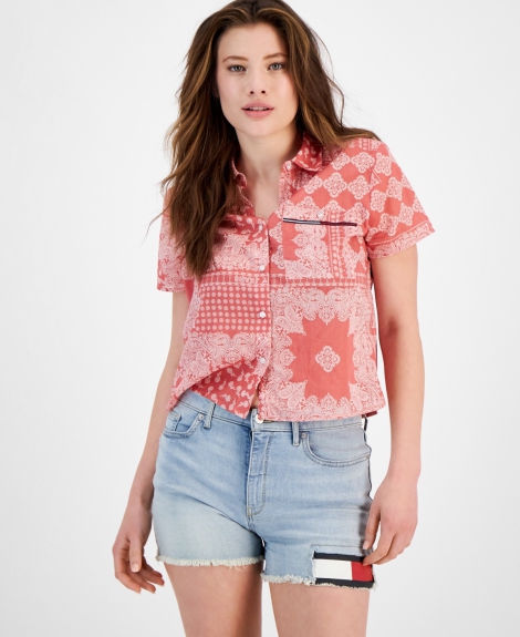 Жіноча сорочка з принтом Tommy Hilfiger з коротким рукавом 1159806892 (червоний, XS)