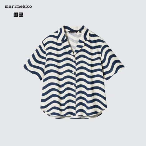 Женская льняная рубашка Uniqlo Marimekko с короткими рукавами 1159811778 (Белый/Синий, M)