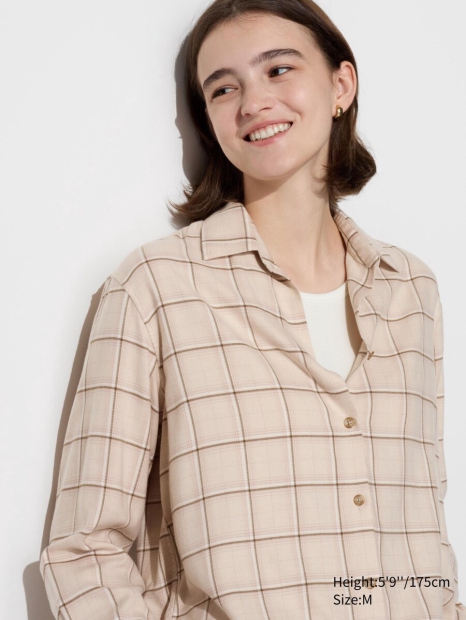 Жіноча сорочка Uniqlo в клітинку 1159830307 (Бежевий XL)
