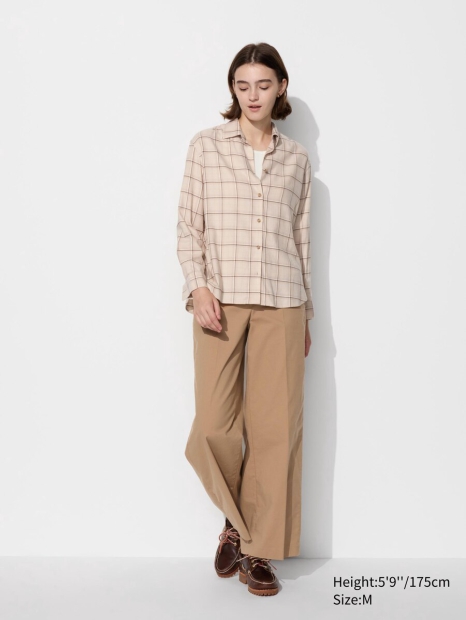 Жіноча сорочка Uniqlo в клітинку 1159830307 (Бежевий XL)