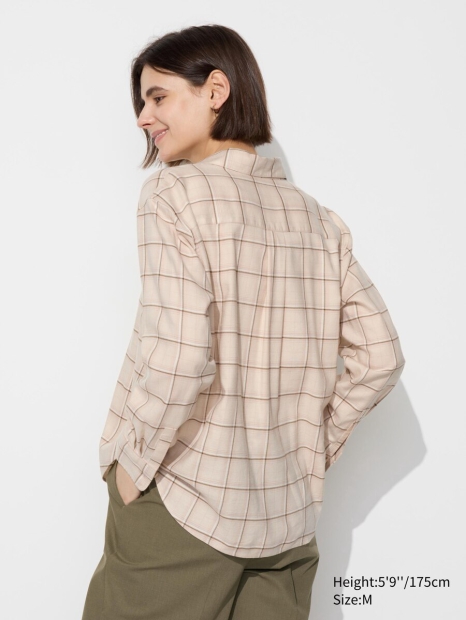 Жіноча сорочка Uniqlo в клітинку 1159830307 (Бежевий XL)