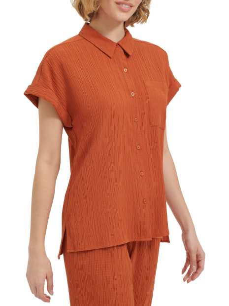 Женская легкая рубашка на пуговицах Calvin Klein с коротким рукавом 1159830974 (Оранжевый L)