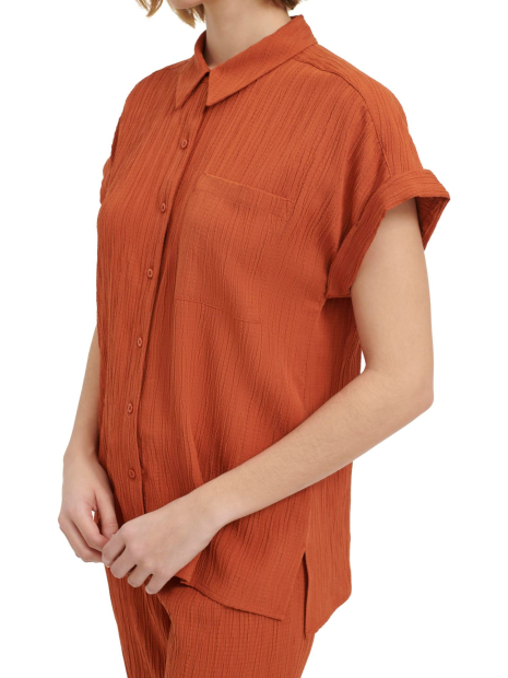 Женская легкая рубашка на пуговицах Calvin Klein с коротким рукавом 1159830974 (Оранжевый L)