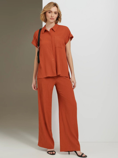 Женская легкая рубашка на пуговицах Calvin Klein с коротким рукавом 1159830974 (Оранжевый L)
