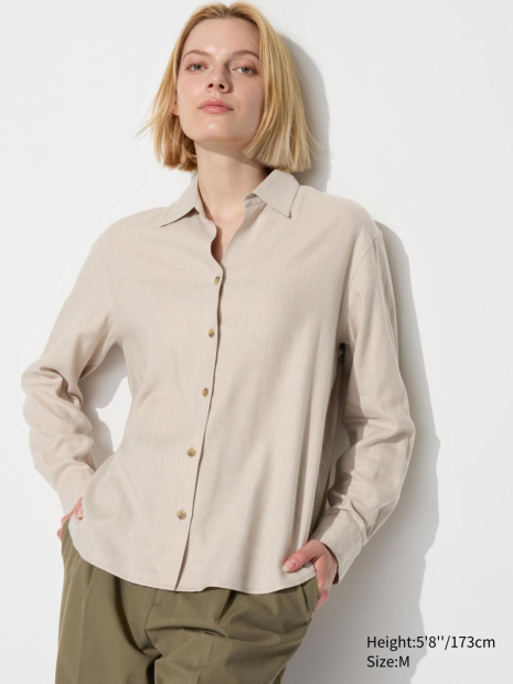 Женская фланелевая рубашка Uniqlo 1159833066 (Бежевый M)