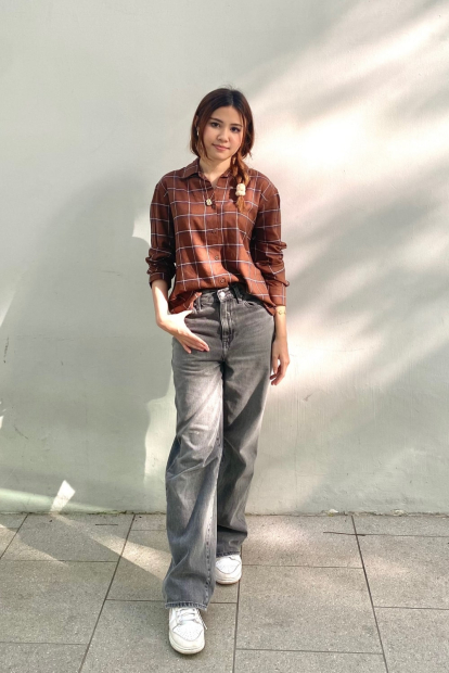 Женская фланелевая рубашка Uniqlo в клетку 1159833069 (Коричневый XXL)