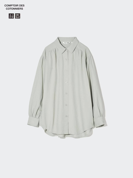 Легкая женская рубашка Uniqlo из льняной смеси 1159836994 (Зеленый S)
