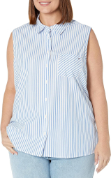 Женская рубашка в полоску Tommy Hilfiger без рукавов 1159787201 (Белый, 3X)