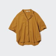 Женская льняная рубашка Uniqlo с короткими рукавами 1159788229 (Оранжевый, XXL)