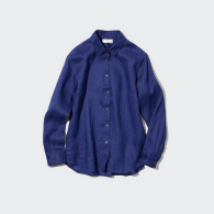 Легкая льняная рубашка Uniqlo на пуговицах 1159790164 (Синий, XS)