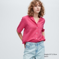 Женская льняная рубашка Uniqlo с короткими рукавами 1159793245 (Розовый, XXL)