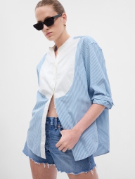 Жіноча сорочка з нагрудником Gap в смужку 1159801758 (Білий/синій, XL)