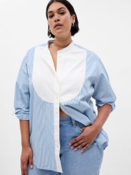 Жіноча сорочка з нагрудником Gap в смужку 1159801758 (Білий/синій, XL)