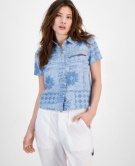 Женская рубашка с принтом Tommy Hilfiger с коротким рукавом 1159806500 (Синий, XL)