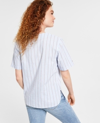 Женская рубашка в полоску Tommy Hilfiger с коротким рукавом 1159807316 (Голубой, S)