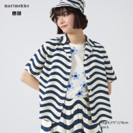 Женская льняная рубашка Uniqlo Marimekko с короткими рукавами 1159811778 (Белый/Синий, M)