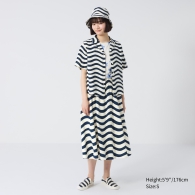 Женская льняная рубашка Uniqlo Marimekko с короткими рукавами 1159811778 (Белый/Синий, M)