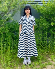 Женская льняная рубашка Uniqlo Marimekko с короткими рукавами 1159811778 (Белый/Синий, M)