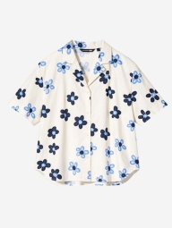 Женская льняная рубашка Uniqlo Marimekko с короткими рукавами 1159815822 (Молочный XS)