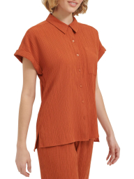 Женская легкая рубашка на пуговицах Calvin Klein с коротким рукавом 1159830974 (Оранжевый L)