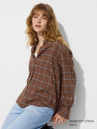 Женская фланелевая рубашка Uniqlo в клетку 1159833069 (Коричневый XXL)