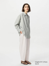 Легкая женская рубашка Uniqlo из льняной смеси 1159836994 (Зеленый S)