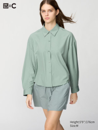 Легкая рубашка UNIQLO на пуговицах 1159837440 (Зеленый S)