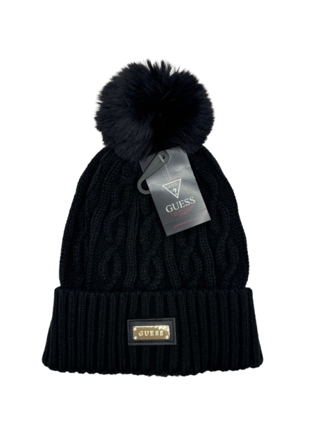 В'язана жіноча шапка Guess з помпоном 1159795372 (Чорний, One size)