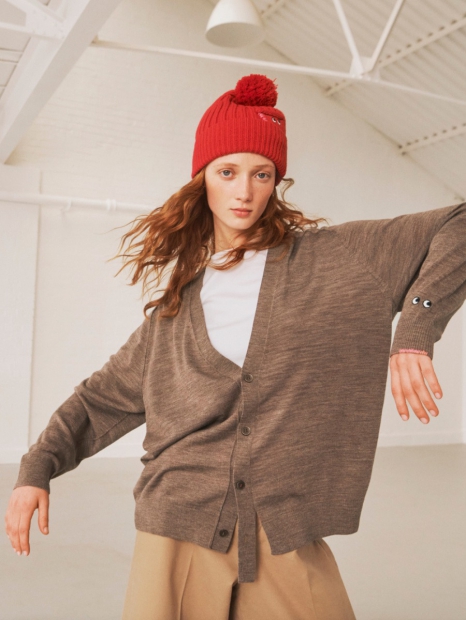 Стильна трикотажна шапка-біні HEATTECH UNIQLO з вишивкою 1159829359 (Червоний One size)