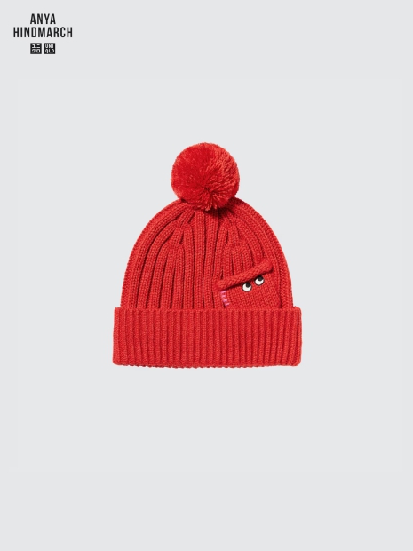 Стильна трикотажна шапка-біні HEATTECH UNIQLO з вишивкою 1159829359 (Червоний One size)