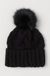 Теплая зимняя шапка H&M с помпоном 1159759260 (Черный, One size)