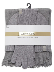 Вязаный комплект Calvin Klein шапка с шарфом и варежками 1159780341 (Серый, One size)