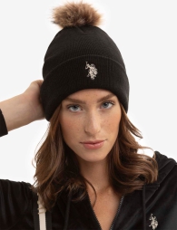 Женская вязаная шапка U.S. Polo Assn с помпоном 1159794601 (Черный, One size)