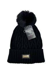 В'язана жіноча шапка Guess з помпоном 1159795372 (Чорний, One size)