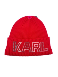 Женская шапка-бини Karl Lagerfeld Paris со стразами 1159795792 (Красный, One size)