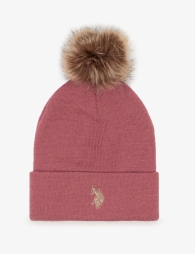 Женская вязаная шапка U.S. Polo Assn с помпоном 1159801013 (Розовый, One size)