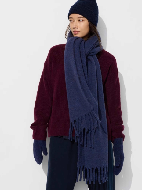 Теплый шарф Uniqlo Soufflé 1159827348 (Синий One size)