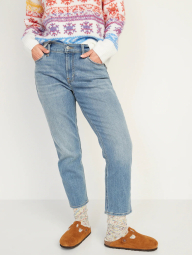 Теплые джинсы-бойфренды Old Navy со средней посадкой для женщин 1159768311 (Синий, 6)