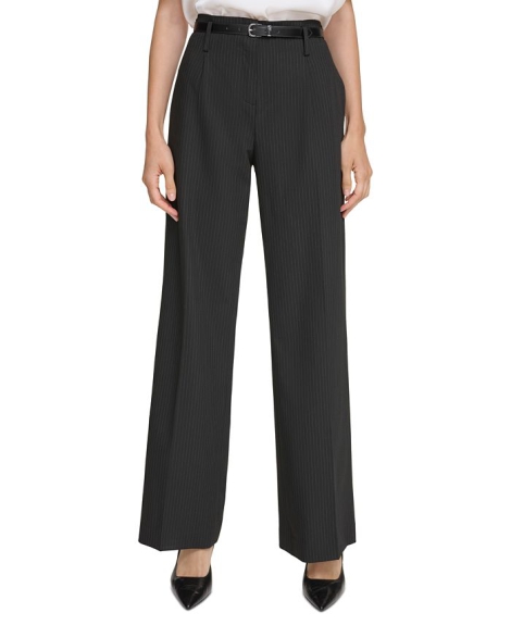 Широкі штани в тонку смужку Calvin Klein з поясом 1159806328 (Чорний, 12(L))